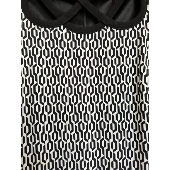 Laundry by Shelli Segal 4 NWT Black White Geometric Shift Dress Cut Out Neck - Picture 6 of 11